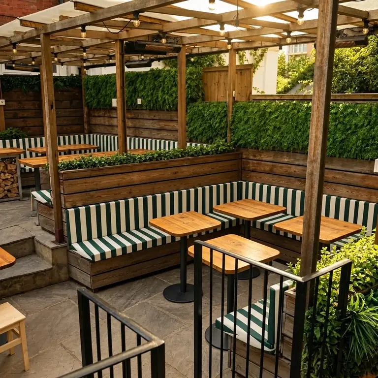 The leafy garden terrace at ONE75